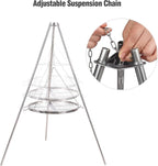 Lineslife Campfire Tripod Grill for Cooking, Durable Stainless Steel Camping Fire Tripod Grill with Round Grate and Carrying Bag for Outdoor BBQ, Silver
