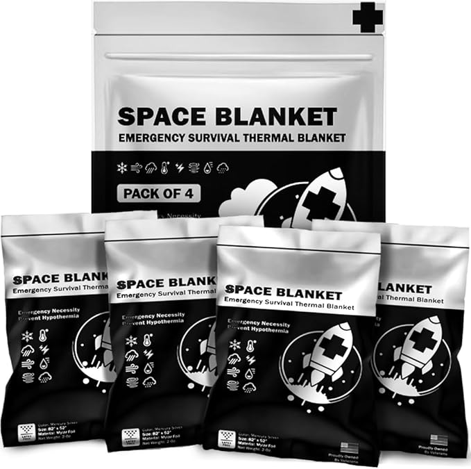 EVERLIT Survival Emergency Mylar Thermal Blankets -Space Blanket Survival kit Camping Blanket Perfect for First Aid Kit Outdoors, Hiking, Survival,Bug Out Bag,Marathons (Silver, 4 Pack)