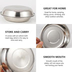 Portable Camping Tableware Stainless Steel Plates Bowls for Hiking Picnic Outdoor Use with Mesh Bag for Easy Cleaning and Drying