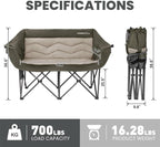 Oversized Double Camping Chair for Adults - Heavy Duty Folding Loveseat Support 700 lbs, Extra Wide 2 Person Camping Couch with Thick Padding, Cup Holders & Storage Bag, Green