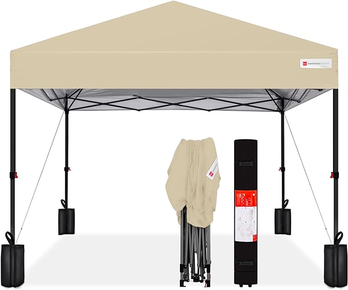 Best Choice Products 10x10ft Pop Up Canopy Tent, Outdoor Shade, 1 Person 1 Minute Set Up, Carry Case, 4 Weight Bags - Sand