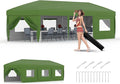 10x30 Pop Up Canopy - Heavy Duty Outdoor Canopy Tent with Portable Roller Bag - 3 Adjustable Height, 4 Weight Bags, 8 Stakes & 6 Guy Ropes Included, Green