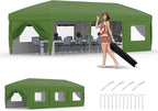 10x30 Pop Up Canopy - Heavy Duty Outdoor Canopy Tent with Portable Roller Bag - 3 Adjustable Height, 4 Weight Bags, 8 Stakes & 6 Guy Ropes Included, Green