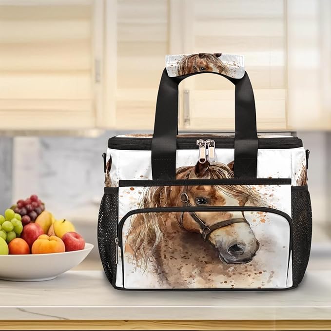 Pardick Watercolor Animals Horse Soft Cooler Bag Insulated Lunch Box for Men & Women, Large Leakproof Lunch Bag Portable Beach Cooler for Work, Picnic, Road Trips,Fishing, Travel, Camping,A-17