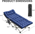 Blue Camping Cot with 2.9" Thick Mattress - Heavy Duty 600 LBS Folding Bed, 75"x28" Portable Guest Bed, Waterproof Oxford Fabric & Alloy Frame for Camping, RV, Home Emergency