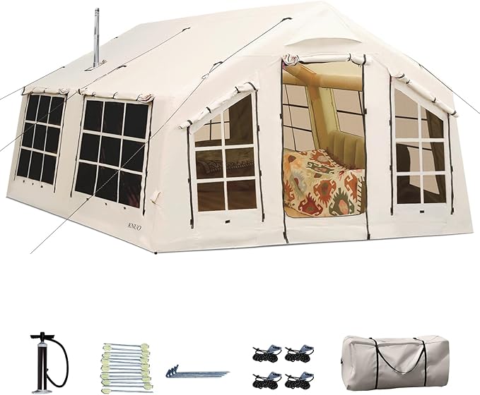 2025 Upgraded Waterproof Inflatable Camping Tent, Large Blow-Up Air Tent, No Assembly Needed Luxury Glamping House, Oxford Fabric