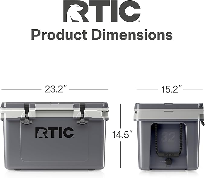 RTIC Ultra-Light 32 Quart Hard Cooler Insulated Portable Ice Chest Box for Drink, Beverage, Beach, Camping, Picnic, Fishing, Boat, Barbecue, 30% Lighter Than Rotomolded Coolers