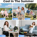 30000mAh Portable Camping Fan with RGB Lantern, Rechargeable Battery Powered Oscillating 4 Wind Speeds LED Display, Remote Control Timer Tent Beach Cordless USB Fans for Travel Home Outdoor, Green