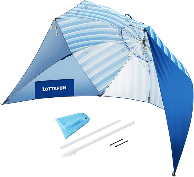 Beach Shelter Umbrella Premiere UPF 50+ Umbrella Shelter for Sun and Rain Protection for Adult (10-Foot,Blue Stripe)