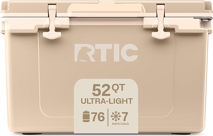 RTIC Ultra-Light 52 Quart Hard Cooler Insulated Portable Ice Chest Box for Beach, Drink, Beverage, Camping, Picnic, Fishing, Boat, Barbecue, 30% Lighter Than Rotomolded Coolers