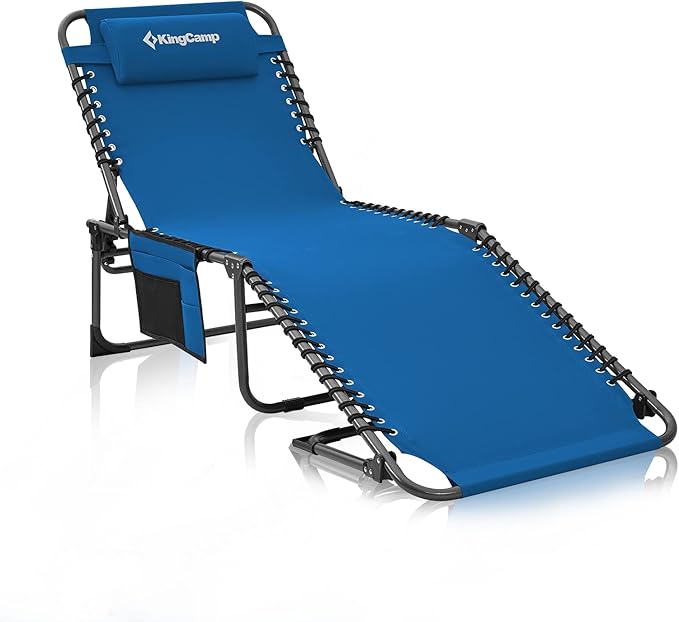 KingCamp Reclining Lounger Chair Camping Cots, 74.8" x 23.2" x 13.3", Blue