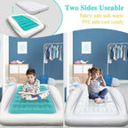 Inflatable Kids Travel Bed Toddler Air Mattress Set,Portable Blow Up Mattress Sleeping Bed Cot with Bed Rails and Electric Pump Ideal for Road Trip