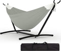 Double Hammocks with Stand for Outside, Portable Space Saving Heavy-Duty Steel Stand for Indoor Outdoor Patio with Carrying Bag, 450 lbs Capacity