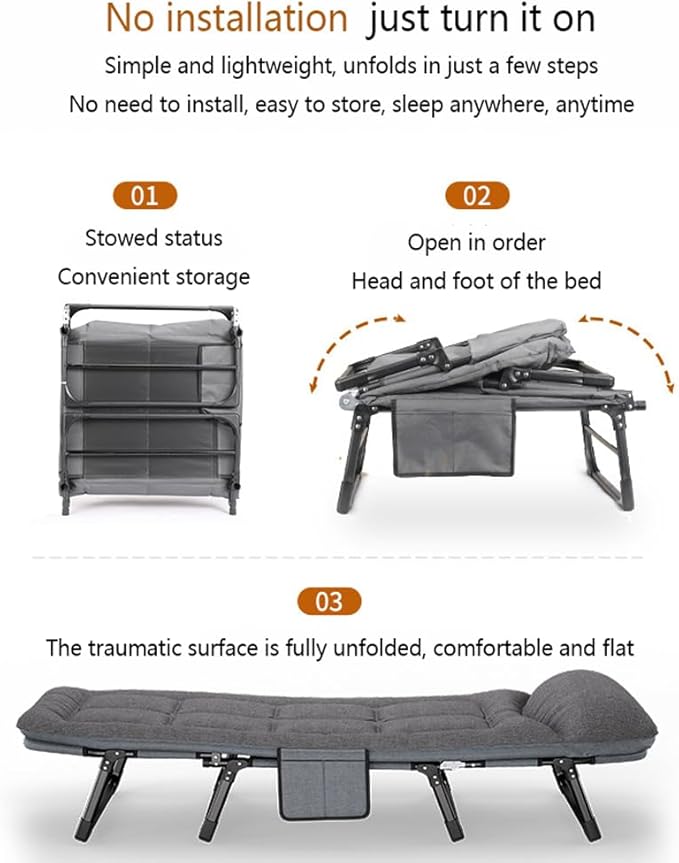 Adult Camping Bed,6-Speed Adjustable Portable Sleeping Bed with Headrest Free Installation,Suitable for Outdoor Camping and Indoor Lunch Breaks (70.9x26in)