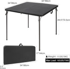 REDCAMP 34" Square Folding Card Table with Resin Top, Portable Fold in Half Small Card Tables with Collapsible Legs for Adults Indoor Outdoor Use, Black