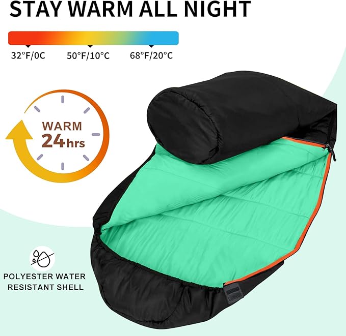 KAMPKEEPER Mummy Sleeping Bag, Cold Weather Camping Sleeping Bag, 32℉ 3-4 Seasons Adults Sleeping Bag, Non-Snag Zipper with Adjustable Hood for Backpacking, Hiking