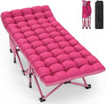 ZENPETIO Oversized XXL Folding Camping Cot, Heavy Duty Sleeping Cot for Adults with Mattress and Pillow, Portable Cot Bed with Carry Bag for Outdoor Camp Travel Home Guest Office, Pink