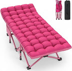ZENPETIO Oversized XXL Folding Camping Cot, Heavy Duty Sleeping Cot for Adults with Mattress and Pillow, Portable Cot Bed with Carry Bag for Outdoor Camp Travel Home Guest Office, Pink