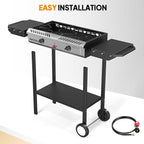 ROVSUN 2 Burner Outdoor Propane Gas Stove with Auto-ignition, Regulator & Shelf, 150,000 BTU Powerful Stand Cooker for Backyard Patio Cooking Home Brewing Canning Turkey Frying