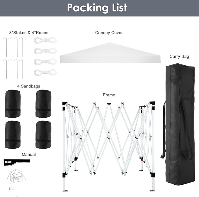 COBIZI Canopy 10x10 Pop Up Canopy Tent Party Tents for Parties Weddings Backyard Waterproof Canopy Outdoor Commercial Canopy Event Tent with Stakes, Ropes, Sandbags, White
