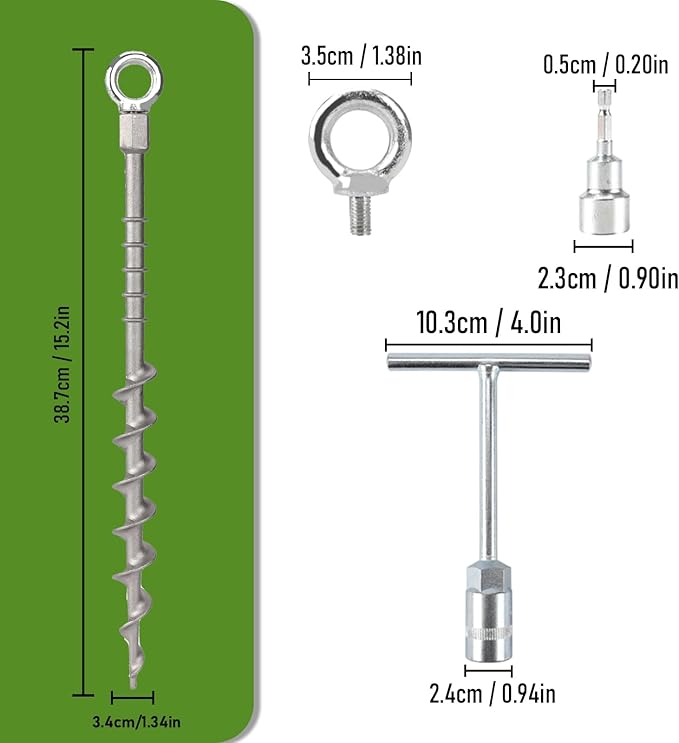 14" Ground Anchors Screw in Non-Rust Cast Aluminum Detachable Tent Stakes for Camping Tents, Sand, Trampoline, Swing Sets and Sheds（16 Packs）