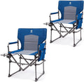 EVER ADVANCED Camping Directors' Chair with Side Table, Portable Folding Chair with Compact Size, Heavy Duty Lawn Chair with Pocket for Camping, Lawn, Sports and Fishing, 400lbs, Blue 2 Pack