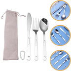Yardwe 3sets Portable Stainless Steel Camping Cutlery Outdoor Tableware for Picnic Travel Rv Use Compact Design Easy to Clean Modern Lightweight