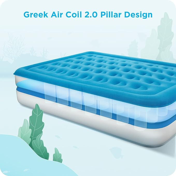 Ciays Air Mattress with Built-in Pump, Blow Up Mattress with Carrying Bag for Home and Camping, Flocked Top Inflatable Air Bed for Guests, Family