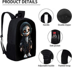 Skull Skeleton Backpack for School Boys 3 in 1 Cute Lightweight Kids Bookbag with Lunch Box 17 Inch Large Capacity Teens School Bags 7 Years Old for Toddler Back to School Travel Daypack