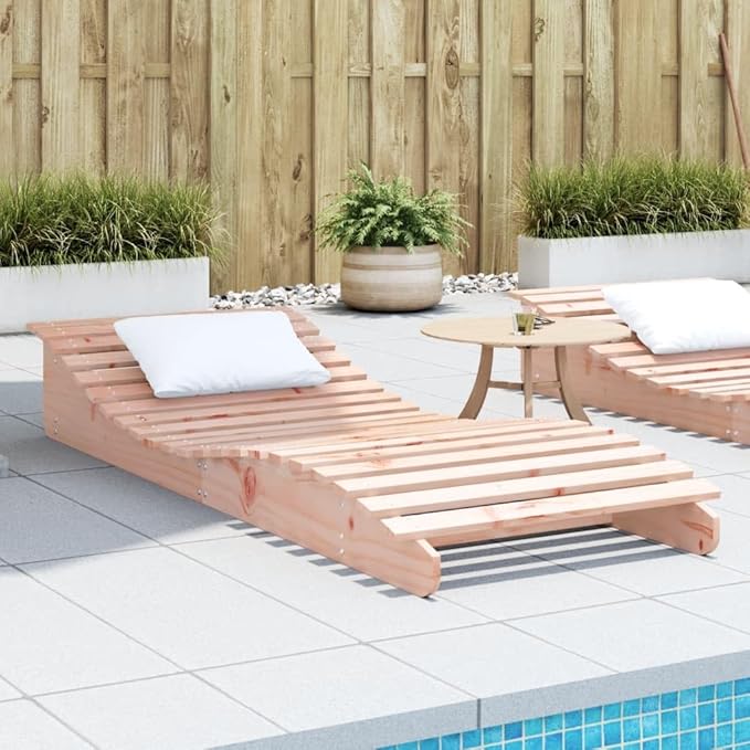 Sun Lounger 80.7"x31.5"x12.4" Solid Wood Douglaspatio Tanning Chair Camping Chairs Recliner Suitable for Garden Courtyard