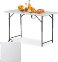 ZenStyle 4 ft Folding Table, 48x24 Inch White Portable Plastic Table, Height Adjustable & Lightweight for Indoor Outdoor Use, Camping, Parties, Events, Dining