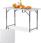 ZenStyle 4 ft Folding Table, 48x24 Inch White Portable Plastic Table, Height Adjustable & Lightweight for Indoor Outdoor Use, Camping, Parties, Events, Dining