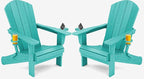 SERWALL Adirondack Chair with Cup Holders - Composite Adirondack Chairs Set of 2 HDPE Outdoor Chairs All Weather Use- Aruba