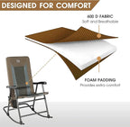TIMBER RIDGE Outdoor Folding Rocking Chair, 29" Padded High Back Neck & Back Support, Hard Armrests for Easy Stand Up, Stable Steel Frame Supports 300 lb, Quick Fold for Patio, Lawn & RV Camping,Brown