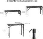 Anbte Folding Grill Table, 3ft Tri-Fold Aluminum Folding Table Adjustable Height Max 27.5" Grill Table with Mesh Desktop, Lightweight, Portable Handle for Outdoor Cooking BBQ Picnic (Black)