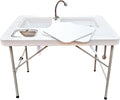 Coldcreek Outfitters Work Station Table, Portable, Foldable, Dual Sink, Rugged, Outdoor Kitchen Accessory, 40x26x33 inches, Grey