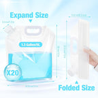 Zubebe 20 Pcs x 1.3 Gallon Water Container Bags Collapsible Emergency Container Bag 26 Gallon Freezable Bpa Free Food Grade Clear Plastic Storage Foldable Bottle for Camping Riding