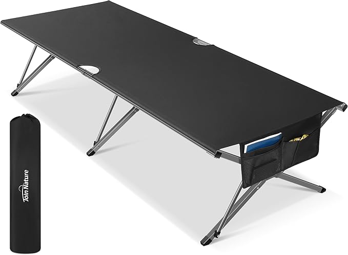 Oversized Camping Cot Foldable for Adults - Upgraded Version Easy-to-Assemble Sleeping Cots for Outdoor, Supports Campers up to 6.9ft or 450lbs, with Storage Bag, 82” L x 32” W (Black)