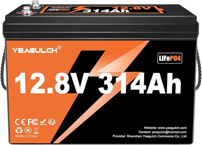 12V 300Ah (314Ah) LiFePO4 Battery 200A BMS Low Temp Cut Off 4019Wh Lithium Iron Phosphate Battery 15000+ Deep Cycles Perfect for RV Camping Marine Solar Energy Storage Backup Power
