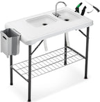 Folding Fish Cleaning Table Portable Camping Double Sinks Table w/2 Dual Water Basins, Faucet Drainage Hose & Sprayer Outdoor Fish Fillet Cleaning Station w/Knife, Storage Box,Black | Portable, Camping, 2 Dual Water Basins, Faucet, Drainage Hose, Sprayer