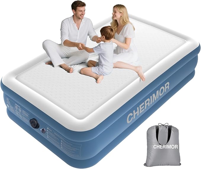 Twin Air Mattress with Built-in Rechargeable Pump, 1000 lbs Heavy-Duty Support, 16" Raised Upgraded Firmness, Fast 2-Min Inflation, Portable Blow Up Bed for Home, Guests & Camping