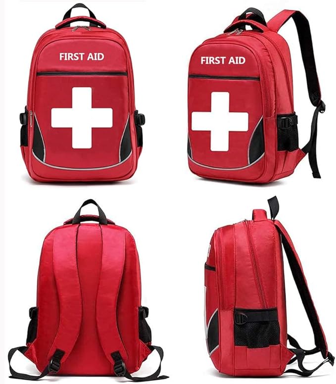 First Aid Bag Empty Red Emergency Medicine Bag First Responder Trauma Multi-Pocket Traveling Field Trips Camping Essentials (Red, Pack of 2)