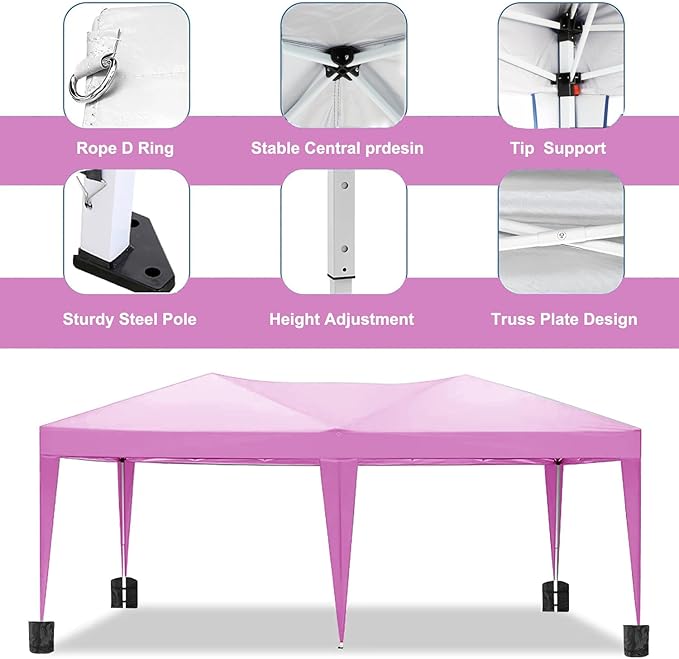 10x20 Pop Up Canopy Tent Heavy Duty with 6 Removable Sidewalls, Water Resistant, UV-Resistant, Portable Outdoor Instant Event Shelter for Parties, Weddings, Camping, Pink