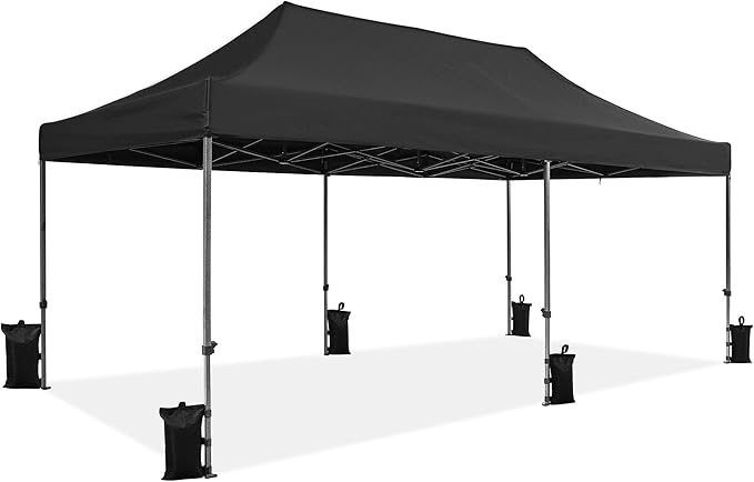 Yaheetech Heavy Duty Pop Up Canopy Tent, 10x20 Commercial Instant Shelter Tent for Wedding, Parties, Adjustable Outdoor Canopy with Wheeled Carry Bag, 6 Sandbags & 10 Stakes, Black