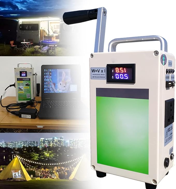 150W/500W Portable Hand Crank Generator 110V/220V, Large Capacity Lithium Battery, Power Supply USB Charger Phone Car Charging Survival for Outdoor Emergency Power Camping,150W-220V