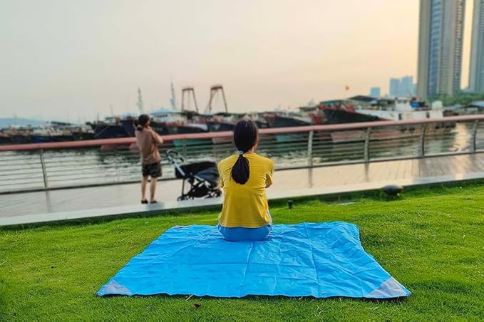 Orga'Neat Pocket Picnic Blanket, Sandproof Lightweight Pocket Camping Tarp, 55″x 60″ Foldable & Fits into Small Bag, Water Resistant Washable Quick Dry Compact Beach Mat for Outdoor Recreation