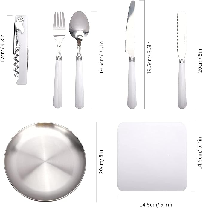 Camping Cutlery Set,Camping Silverware Kit Cutlery Organizer Utensil Picnic Mess Set,Travel Camping Portable Fork Spoons Plate Cutlery Set for Hiking, Picnic and Backpacking, Perfect for 1-2 Person (