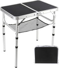 Small Folding Table 2 Foot, Portable Camping Table with Mesh Holders,Lightweight Aluminum Adjustable Height, with Carry Handle for Camping Picnic Indoor Outdoor, White 24 x 16 inch (Black
