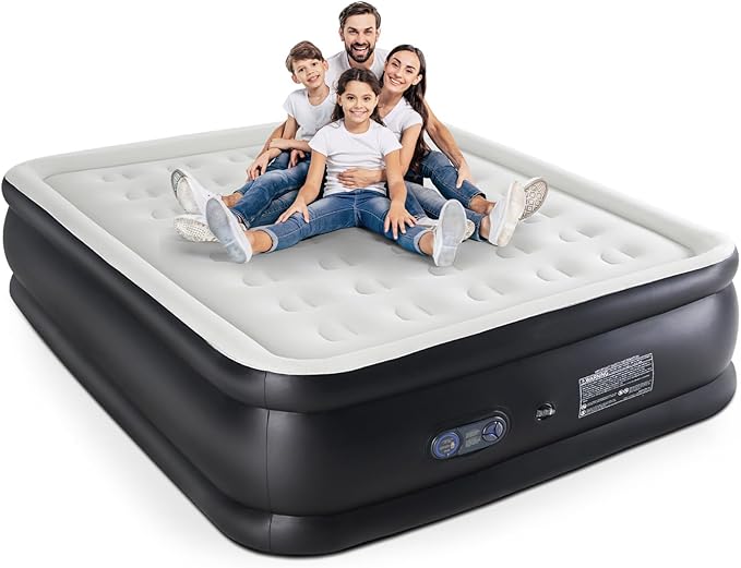 DUMOS Queen Air Mattress - 22" Inflatable Blow Up Airbed with Built-in High Capacity Pump, Double Height, Non-Slip Bottom Design, Weight Capacity 660 lbs Air Bed for Home or Camping