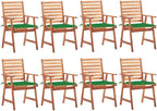 Patio Dining Chairs 8 pcs,Lawn Chair,Camping Chair,Garden Chair,Featuring Slatted Design,Waterproof Cushion,Each Cushion Features 2 Sets of Ropes, with Cushions Solid Acacia Wood